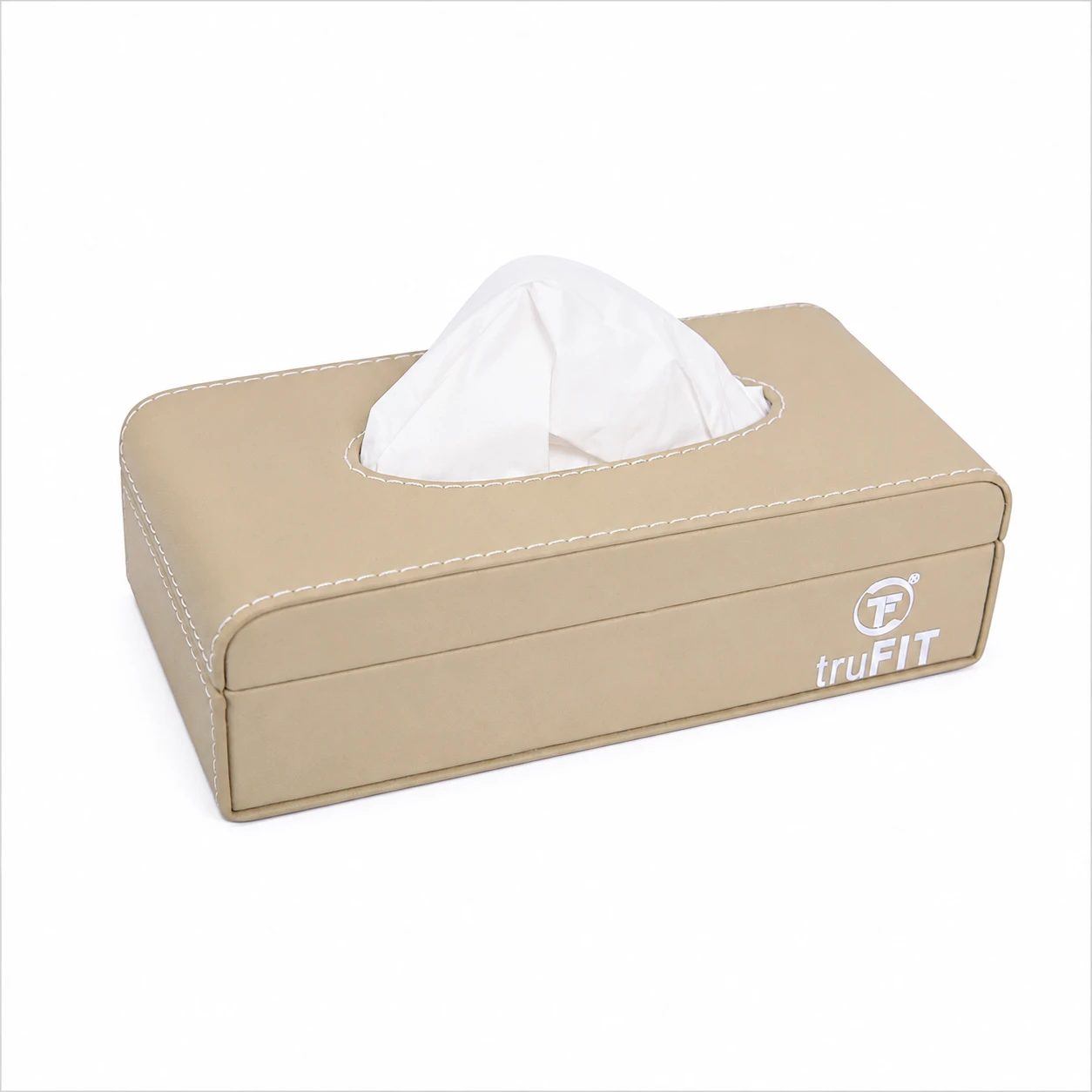 Beige Leather Tissue Box