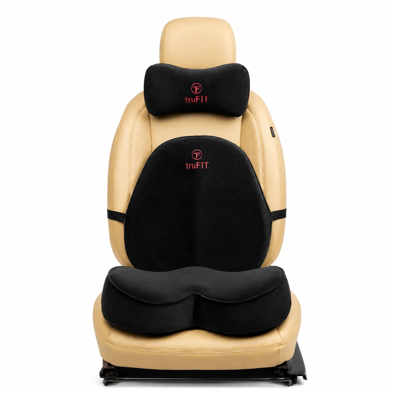 Black Backrest, Seat Cushion & Neck Pillow Memory Foam (Small)