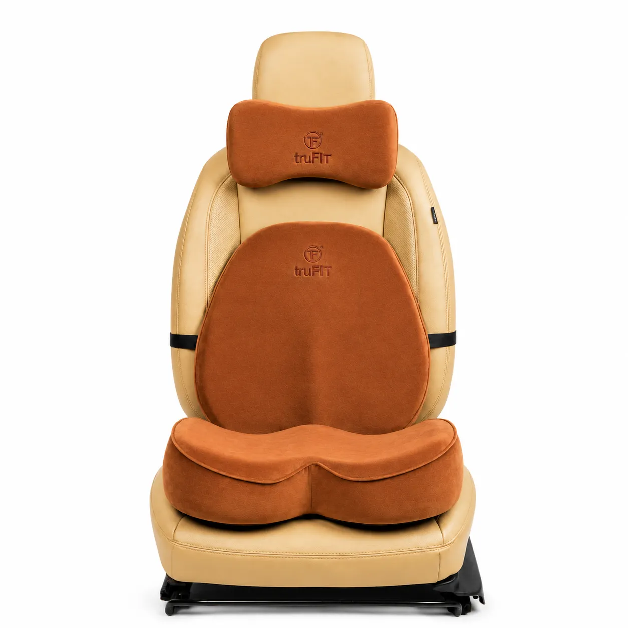 Tan Backrest, Seat Cushion & Neck Pillow Memory Foam (Small)
