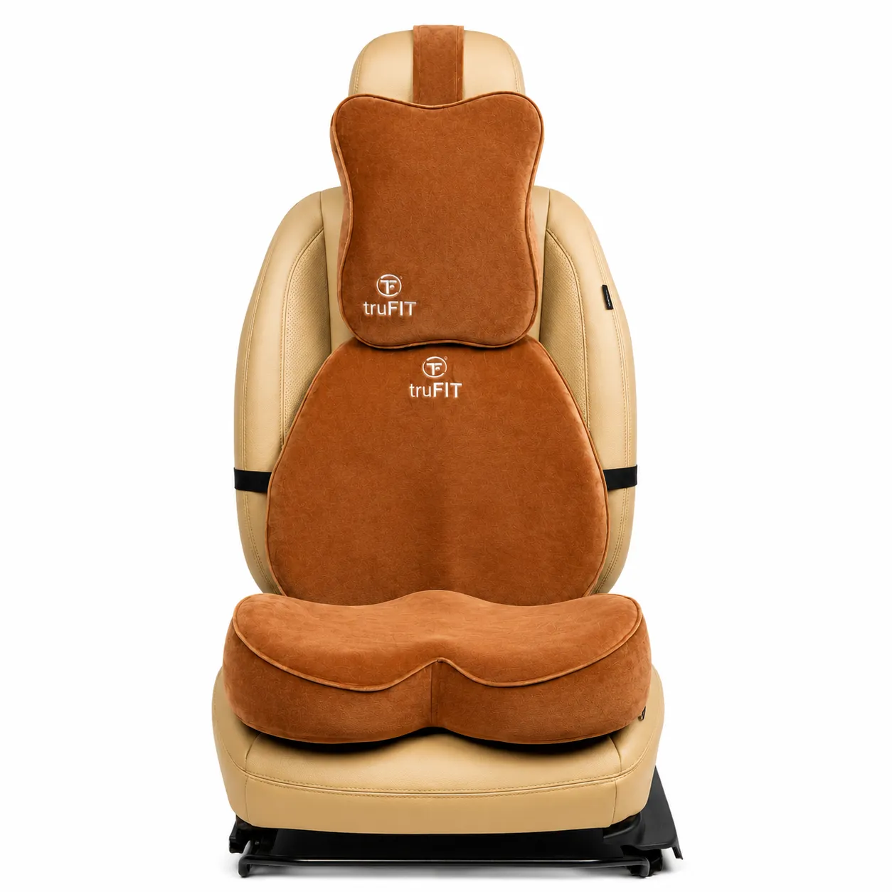 Tan Backrest, Seat Cushion & Neck Pillow Memory Foam (Medium 01)