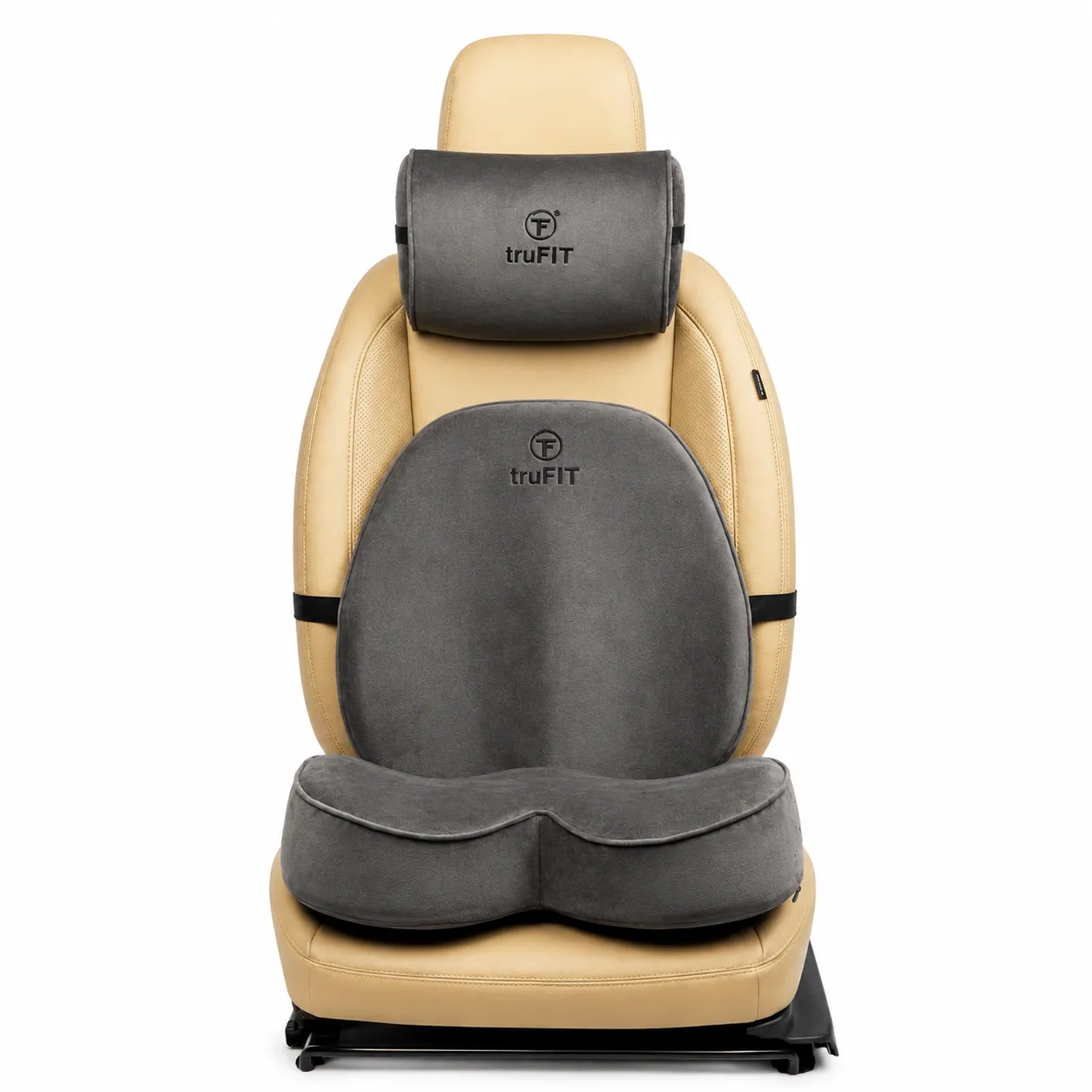 Dark Grey Backrest, Seat Cushion & Neck Pillow Memory Foam (Medium 02)