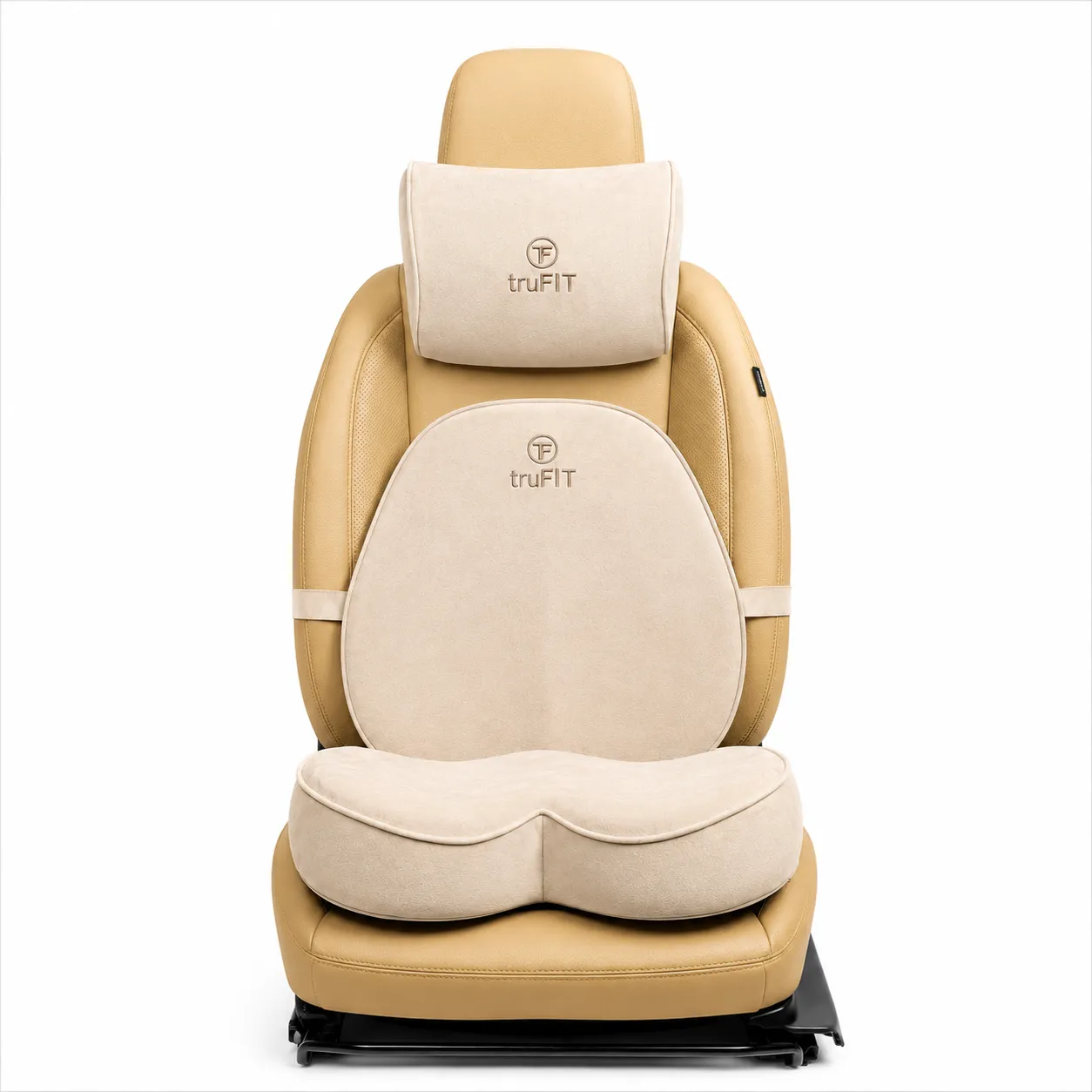 Beige Backrest, Seat Cushion & Neck Pillow Memory Foam (Medium 02)