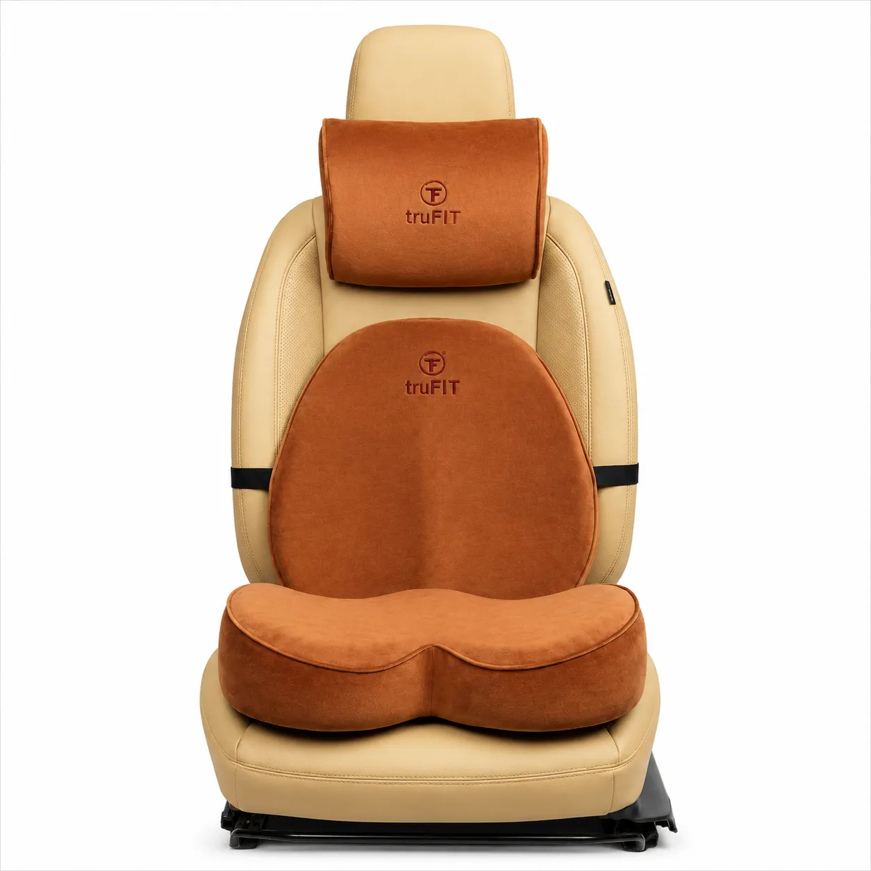 Tan Backrest, Seat Cushion & Neck Pillow Memory Foam (Medium 02)