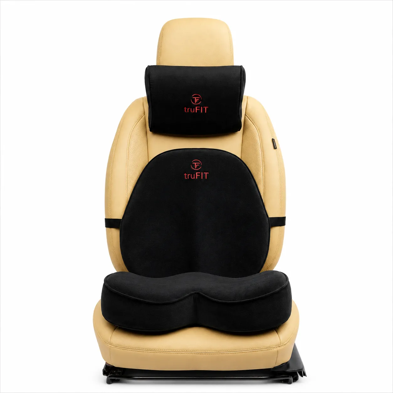 Black Backrest, Seat Cushion & Neck Pillow Memory Foam (Medium 02)